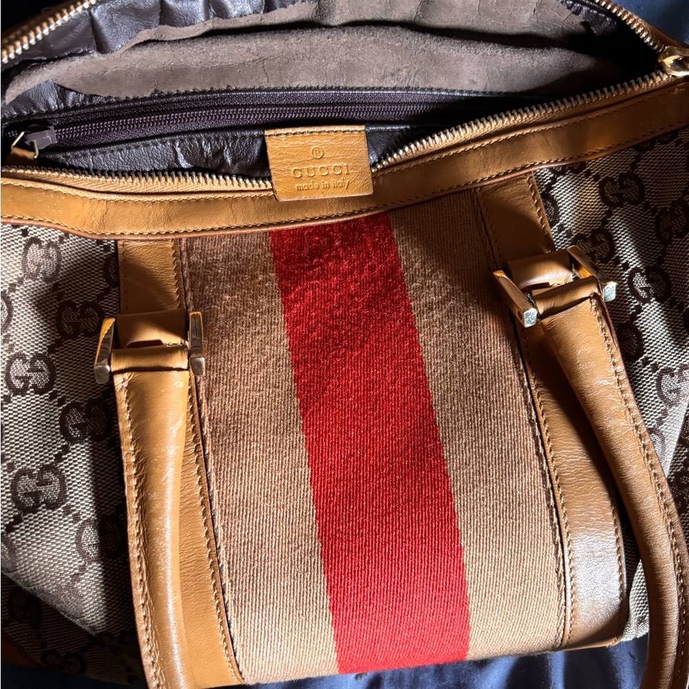 Gucci Tan and Red Canvas Bag